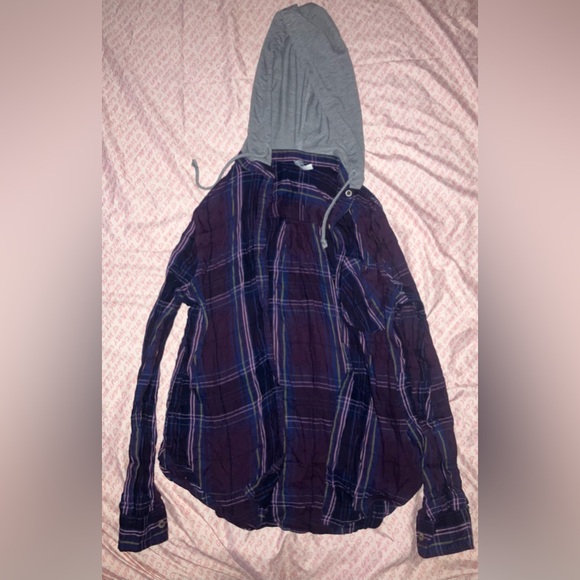 Mudd Purple and Gray Plaid Button Down Shirt - Picture 1 of 2